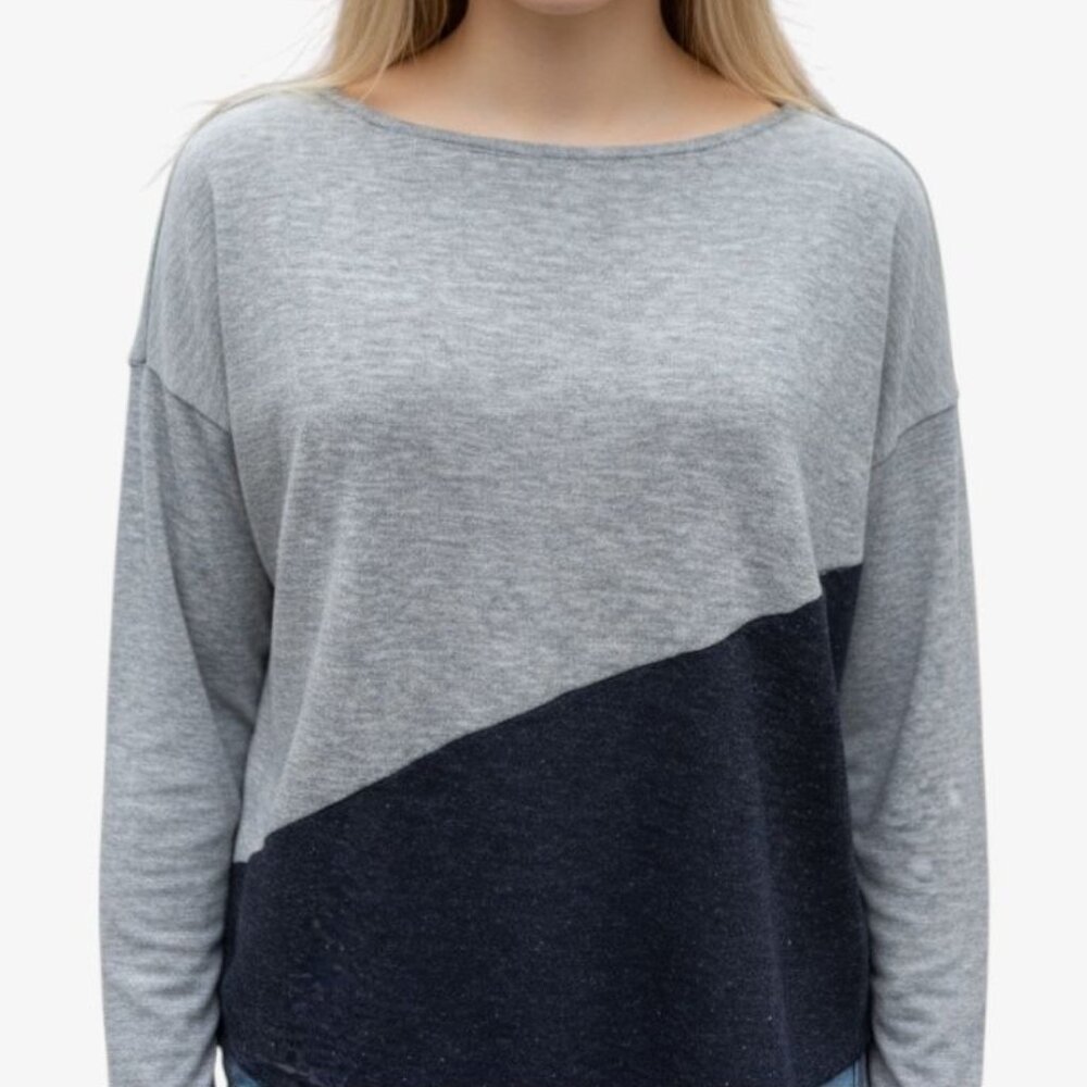 Alice + Olivia AIR Lightweight Wool Sweater XS Gray Black Shimmer EUC Colorblock